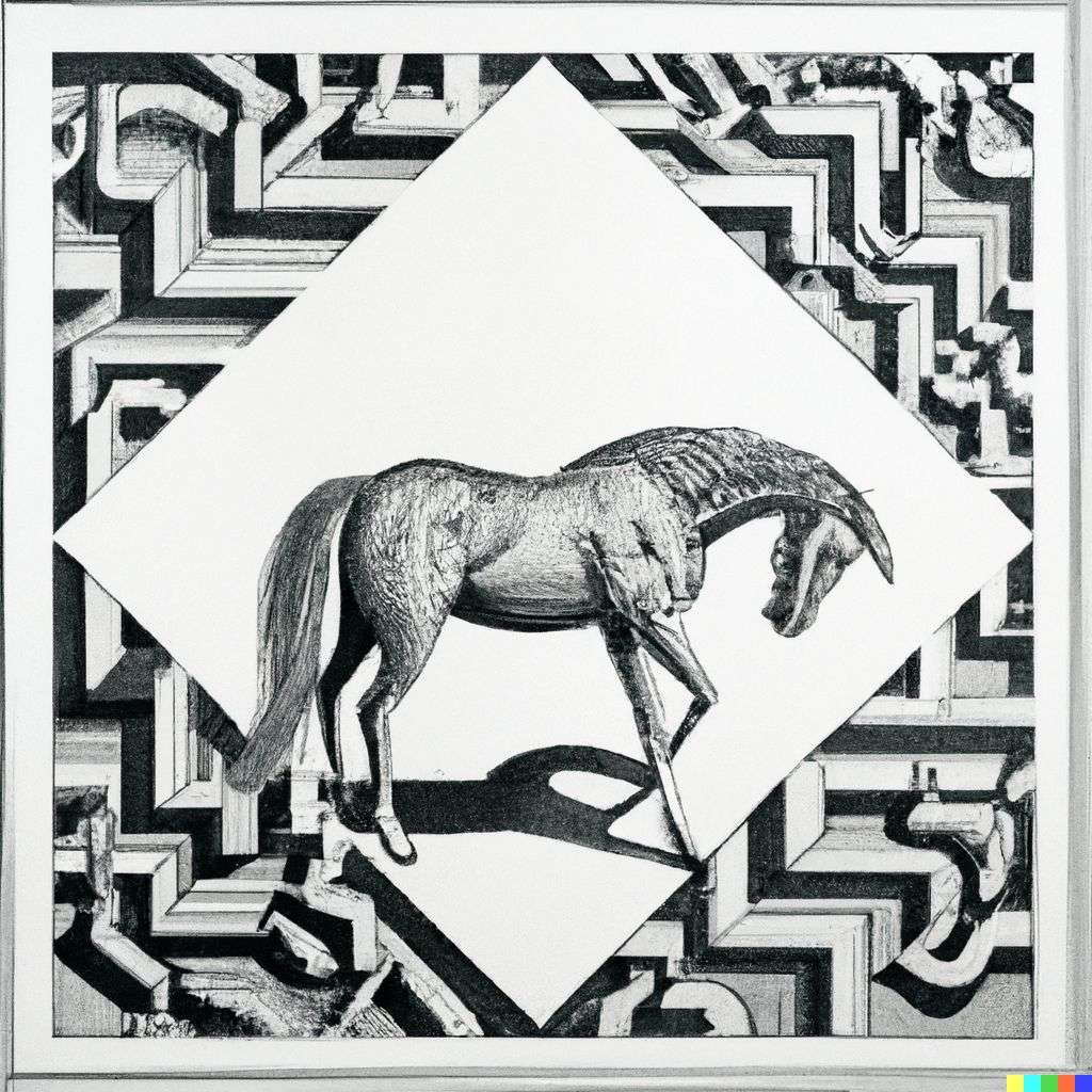 a horse, lithography by Escher